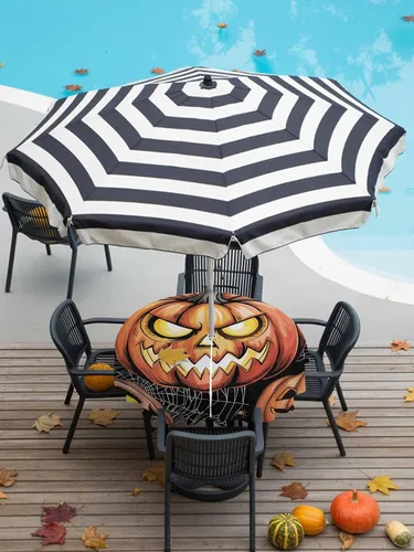 Miniatura 9 de Manteles de Halloween para exteriores con agujero para paraguas y cremallera, diseño de fantasma, acuarela de terror, fantasma, impermeable