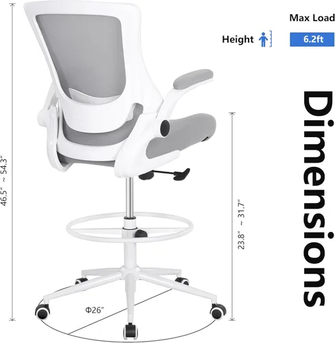 Miniatura 3 de Misolant Silla de Oficina Alta, Silla de Dibujo Técnico para Escritorio para Trabajar de Pie, Silla de Oficina Alta con Soporte Lumbar Ajustable