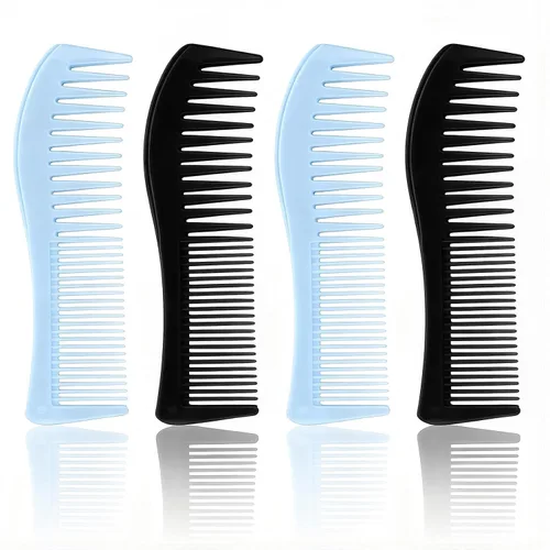 4 peines de dientes de plástico 2 en 1, juego de aseo multiusos para el cabello, peine de plástico para niños y niñas, peines negros de doble diente