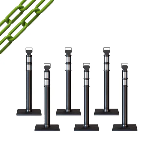 Miniatura 81 de Trafford Industrial - Paquete de 6 postes de delineador de 45 pulgadas, collares reflectantes de 3 pulgadas, base de goma de 10 libras