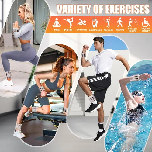 Miniatura 6 de BECOJADDE Juego de 2 pesas para tobillo (1 libra/2 libras cada una) para mujeres y hombres, pulsera ajustable para muñeca para gimnasio en casa