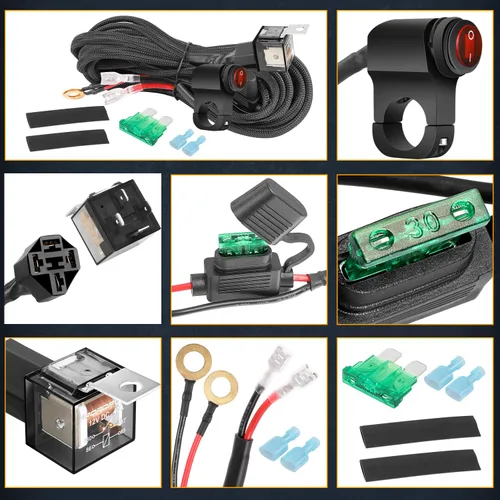 Miniatura 7 de Arnés de Cableado de 1 Cable, Nirider Interruptor de Manillar de Motocicleta 12V Relé de 40A Fusible Kit de Arnés de Cableado de Nylon para Barras