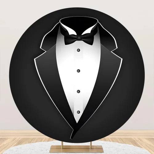 Miniatura 2 de YongFoto Gentleman Traje de Esmoquin Negro Telón de Fondo Redondo de 2m Ancho con Corbata de Moño Negro y Blanco para Fotografía de Niño, Hombre