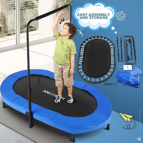 Miniatura 4 de Trampolín para niños, trampolín para niños pequeños, deportes de interior y juegos al aire libre, 56 pulgadas, capacidad de 220 libras, con Azul