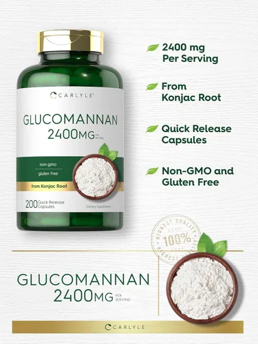 Miniatura 4 de Carlyle Cápsulas de glucomanano 200 unidades de raíz de Konjac Píldoras de fibra soluble Suplemento sin OMG, sin gluten