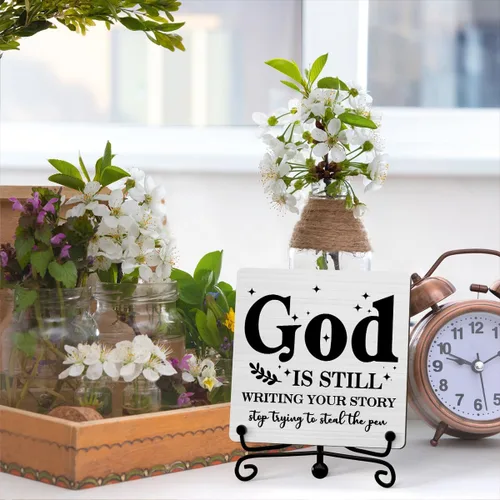 Miniatura 3 de Decoración Inspiradora Cristiana para Escritorio, Letrero "Dios Todavía Está Escribiendo Tu Historia", Decoración de Escritorio para Oficina, Hogar
