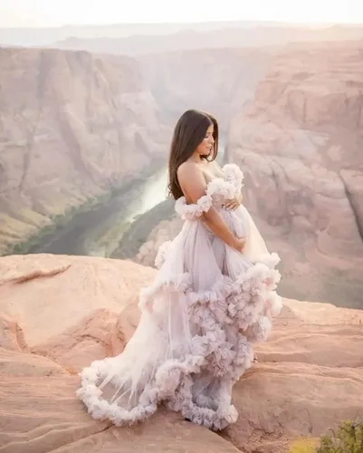 Miniatura 3 de Vestidos de maternidad de tul para sesión de fotos con volantes hinchados, vestidos de embarazo, vestidos de maternidad transparentes para baby