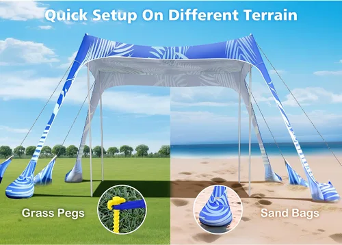 Miniatura 4 de 2PM SPORTS - Toldo de playa con dosel UPF50+ de protección UV, refugio para sol grande al aire libre para picnic familiar, camping, viajes, pesca