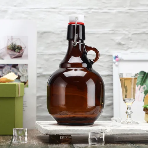 Miniatura 7 de Dandat 4 unidades de Growlers para botellas de vidrio ámbar de cerveza, botellas de cerveza, tarro de vidrio con tapa, jarras de líquido, sidra