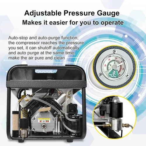 Miniatura 2 de TUXING Compresor PCP de 4500 PSI, compresor de aire de buceo de alta presión, parada automática y purga automática, filtro de agua dual integrado