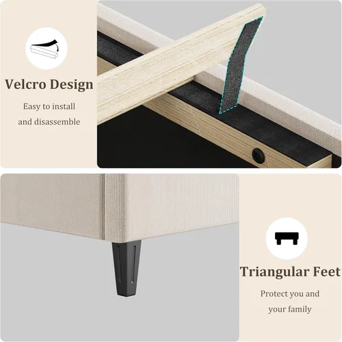 Miniatura 7 de GAOMON Base de cama individual XL beige con cabecera tapizada, base de cama de plataforma resistente con listones de madera fuertes, no necesita
