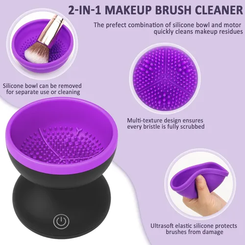 Miniatura 3 de Catcan Limpiador de brochas de maquillaje eléctrico - Máquina limpiadora automática de cepillos cosméticos USB para brochas de maquillaje de belleza