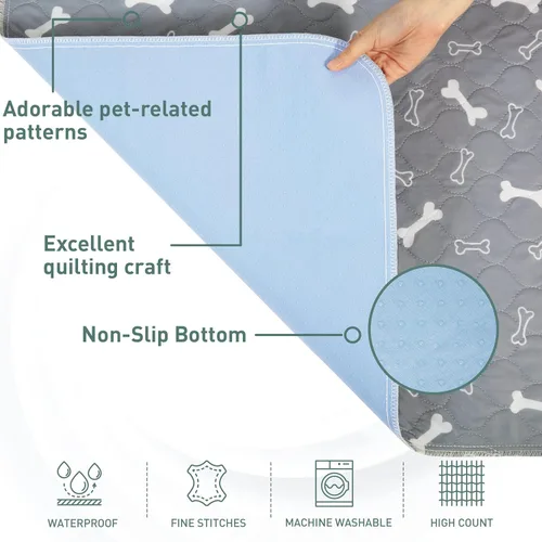 Miniatura 3 de Eterish Almohadillas reutilizables lavables para orina de perros, grandes/extra grandes 36' x 41', paquete de 2, almohadillas absorbentes para Gris