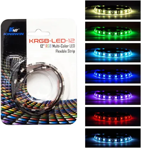 Kingwin KRGB-LED-12 Tira de luces LED RGB, tira de luz LED para carcasa de computadora, PC, laptop, hogar, oficina e iluminación de fondo. Tira de