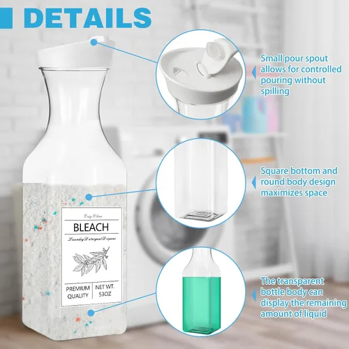 Miniatura 3 de Botella dispensadora de detergente para ropa 53oz con etiqueta, paquete de 4 dispensadores de detergente líquido, dispensador de detergente
