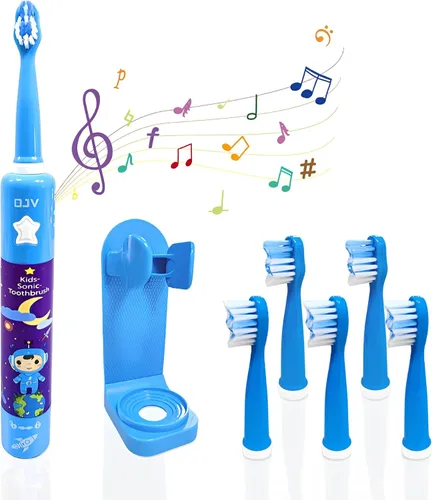 OJV 8620 Cepillos de dientes eléctricos musicales para niños, 3 modos de temporizador de 2 minutos, 6 cerdas recargables de energía inteligente, Azul