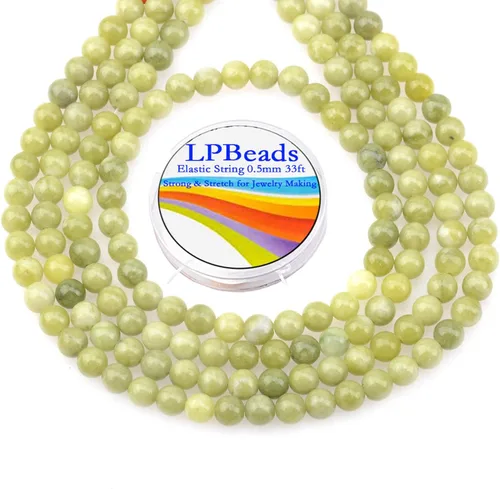 Miniatura 8 de LPBeads 100 piezas de cuentas sueltas de jade blanco natural pulido de 8 mm y redondo con cordón elástico para hacer joyas y pulseras Jade blanco