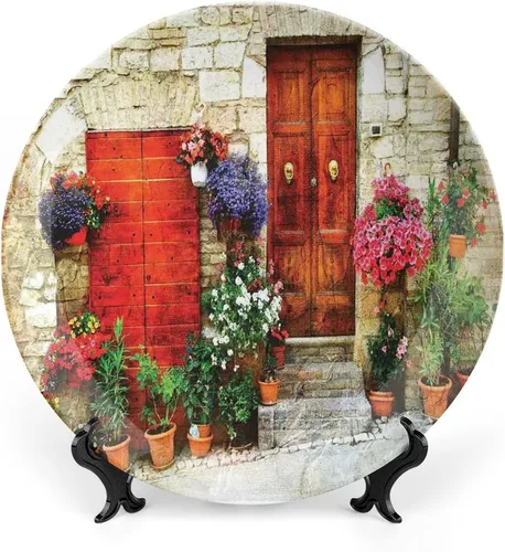 Miniatura 19 de Plato decorativo de 6 pulgadas, cerámica toscana, antigua calle italiana en pequeña ciudad provincial de Italia, placa de exhibición europea hecha a