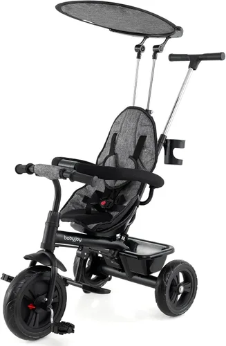 BABY JOY Triciclo para niños pequeños, 7 en 1 con toldo ajustable, asa de empuje para padres, asiento y reposapiés, arnés de seguridad de 5 puntos y