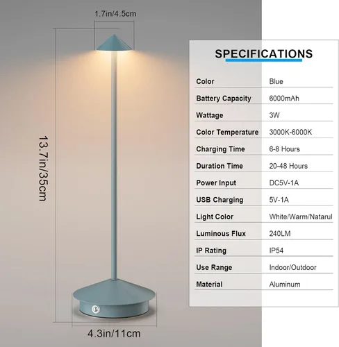 Miniatura 4 de Paquete de 2 lámparas de mesa LED recargables de 6000 mAh, inalámbricas, 3000 K-6000 K, lámparas táctiles de atenuación continua con función