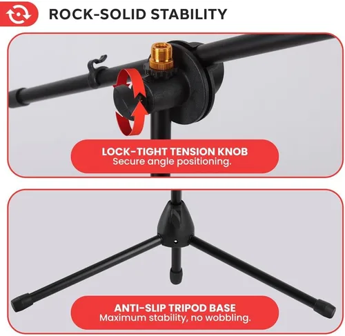 Miniatura 4 de Pyle Soporte de Micrófono Trípode Ajustable Universal - Par de Soportes Profesionales Compactos y Extensibles para Micrófono Boom de Estudio