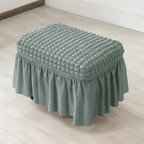 Miniatura 3 de SZJIAHTM Funda otomana elástica de celosía, funda elástica suave con falda, reposapiés rectangular de poliéster, protector de muebles moderno