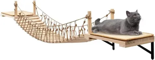 A.FATI Puente de cuerda para gatos montado en la pared largo para gatos de interior, estantes de pared para gatos para dormir, jugar, escalar, cama