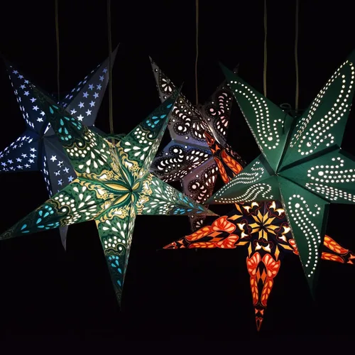 Miniatura 7 de Linterna de papel en forma de estrella azul verdoso del Caribe con cable de alimentación de 12 pies incluido