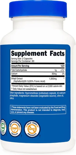 Miniatura 5 de Nutricost - Cápsulas de Shilajit (1,000 mg por porción) (120 cápsulas) - Extracto de Shilajit con ácido fúlvico natural, 60 porciones, suplemento
