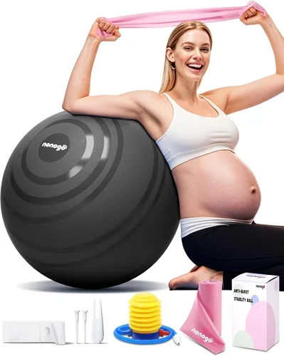 nonogo Bola de parto para embarazo con bandas de resistencia, pelota de ejercicio para entrenamiento, yoga, terapia física, fisio de maternidad,