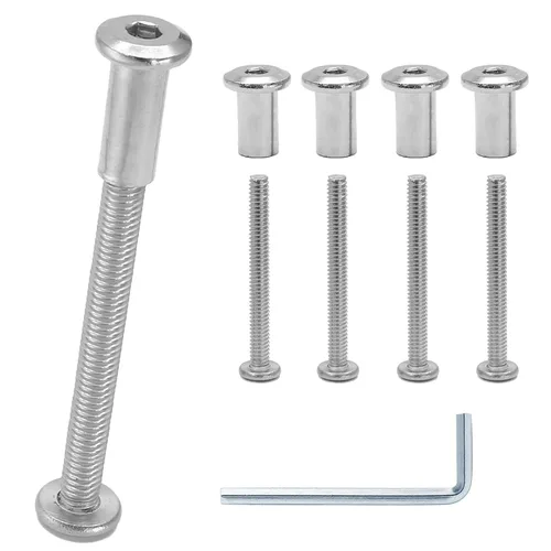 Miniatura 15 de 10 pares (20 piezas) M6 x 0.630 in Tornillo hexagonal con llave Allen, pernos de conector plateados para muebles, tornillos avellanados M6, tuercas