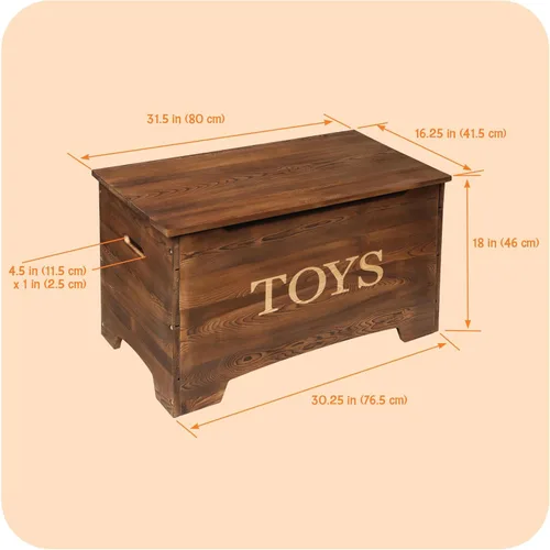 Miniatura 4 de Badger Basket Caja de juguetes rústica de madera maciza con panel reversible de "juguetes", color marrón caramelo