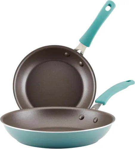 Rachael Ray Cook + Create - Juego de sartenes antiadherentes, 9.5 pulgadas y 11.75 pulgadas, color azul agave