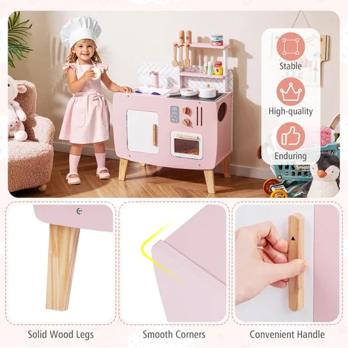Miniatura 4 de Costzon Juego de cocina para niños, juguete interactivo para niños pequeños con horno, estufa, fregadero, grifo, espacio de almacenamiento