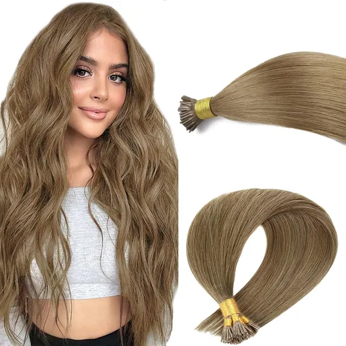 Miniatura 28 de Lacer Extensiones de cabello humano con punta en I, extensiones de cabello humano rizado lacio color negro natural, 1B de 12 pulgadas, extensiones
