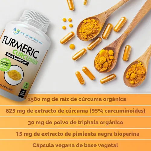 Miniatura 6 de Suplemento de curcumina de cúrcuma - 2250 mg/d - Cápsulas vegetales - 95% curcuminoides con extracto de pimienta negra (Bioperine) - Cápsulas de 750