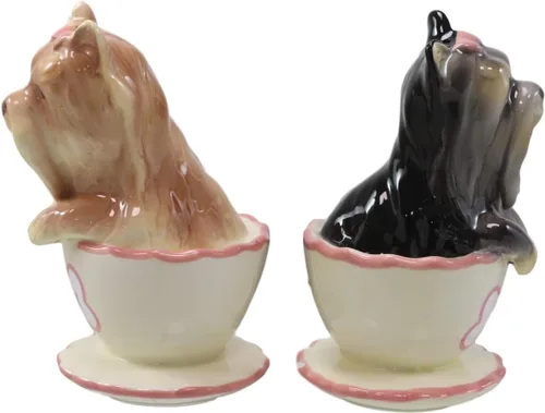 Miniatura 4 de Ebros - Juego de salero y pimentero de cerámica de Yorkshire Terriers Yorkie de cerámica con tazas de té, juego de salero y pimentero, figuras