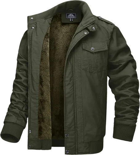 Miniatura 2 de MAGCOMSEN Chaqueta de invierno para hombre, con forro polar, chaqueta de trabajo de lona encerada, chaquetas cálidas de sherpa, chaqueta militar