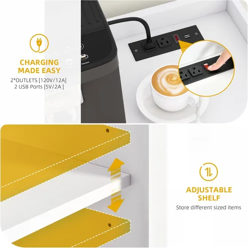 Miniatura 7 de DWVO Armario de bar de vinos con luces LED y tomas de corriente, gabinete de barra de café de 53 pulgadas para licor y vasos, aparador moderno
