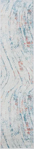 Miniatura 3 de SAFAVIEH Tulum Collection - Tapete de 2 x 9 pies, color marfil y azul oscuro, diseño abstracto moderno, no desprende pelusa y fácil de limpiar