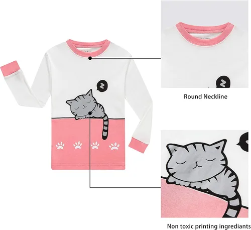 Miniatura 3 de KikizYe Conjunto de pijamas de manga larga para niñas pequeñas, 100% algodón