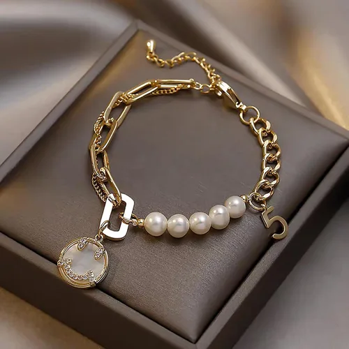 Miniatura 2 de Delicadas pulseras de oro para mujer, pulseras de perlas de agua dulce con caja de regalo, juego de pulseras impermeables ajustables, regalos