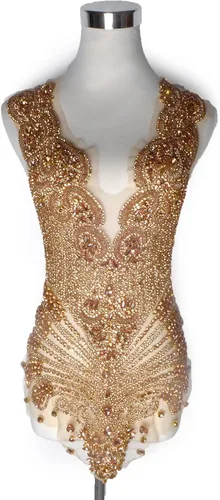 Miniatura 13 de Labellezalady - Parche de aplique de corpiño completo de lujo con strass hechos a mano, strass de plata brillante para corpiño de vestido de novia