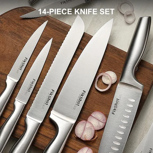 Miniatura 7 de Juego de bloque de cuchillos, juegos de cuchillos de cocina con bloque, juego de cuchillos FIKSHOT - Cuchillos Santoku ultra afilados