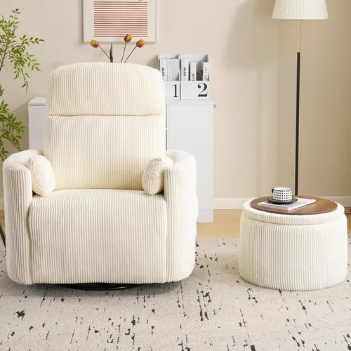 Miniatura 14 de Sillón reclinable mecedor giratorio de gran tamaño con masaje y calor, sillón reclinable giratorio para guardería con reposacabezas ajustable, silla