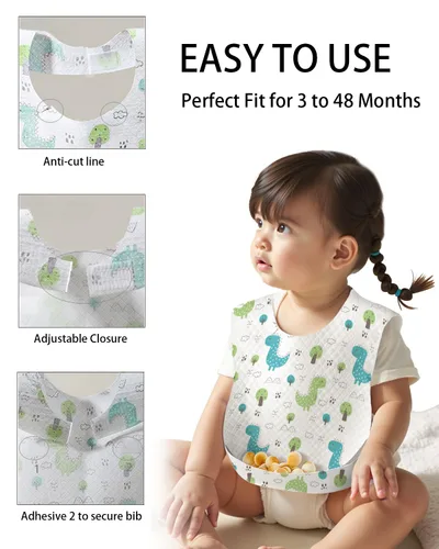 Miniatura 4 de Baberos desechables para niños y niñas, empaquetados individualmente, higiénicos, suaves y a prueba de fugas para la alimentación de los niños