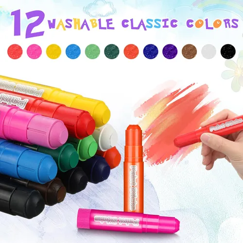 Miniatura 2 de Fulmoon 16 juegos de 192 barras de pintura al temple para niños, 12 colores, lavables, a granel, seguras para artes y manualidades, de secado