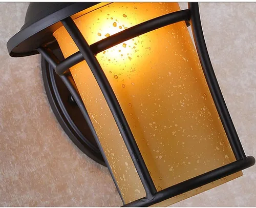 Miniatura 6 de American Country Retro Industria Linterna de pared Negro Lámpara de hierro esmerilado Cuerpo Aplique de pared de cristal amarillo Pantalla es