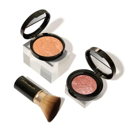 Miniatura 8 de LAURA GELLER NEW YORK Kit Blush-n-Glow (3 piezas): Base de maquillaje en polvo iluminador Baked Balance-N-Glow, Porcelain + brocha retráctil Kabuki