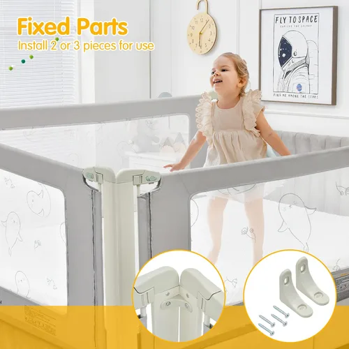 Miniatura 9 de BABY JOY Rieles de cama para niños pequeños, 70 pulgadas extra largas, protección de riel para niños de altura ajustable con doble bloqueo de Gris